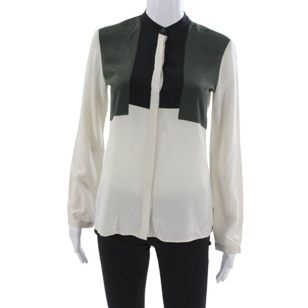 Etro Women Blouse Beige Silk Polyester High Neck Long Sleeve Button Size 38